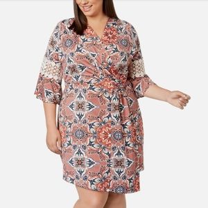 Plus & Petite Plus Sz Crochet-Sleeve Wrap Dress
